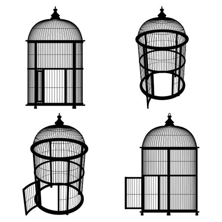 illustration of a set of birdcages on a white backgroundのイラスト素材