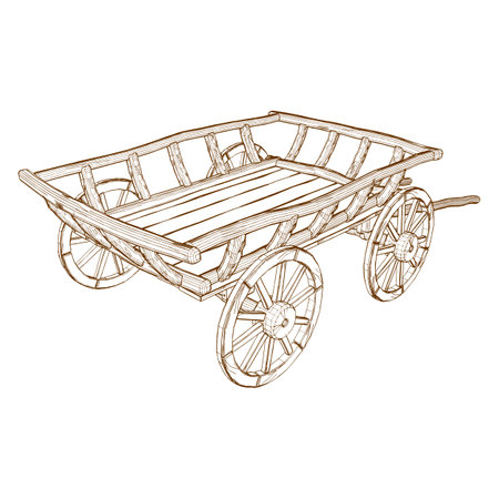 Antique Old Cart Wagon Vector. Cart Old Chariot Isolated On White Background. A vector illustration Of A Cart Wagon.のイラスト素材