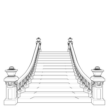 Classic Staircase Vector. Antique Stairs. Illustration Isolated On White Background. A vector illustration Of A Stair.のイラスト素材