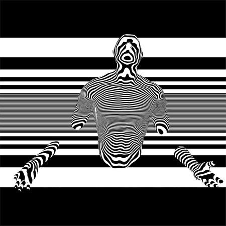Man Torso Stuck In The Wall Line Art Vector. Stripe Drawing. Illustration Isolated On White Background. A vector illustration Of A Man.のイラスト素材
