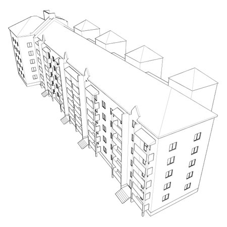 Residential Building Vector. Illustration Isolated On White Background. A vector illustration Of A Modern Multi Apartment Building.のイラスト素材