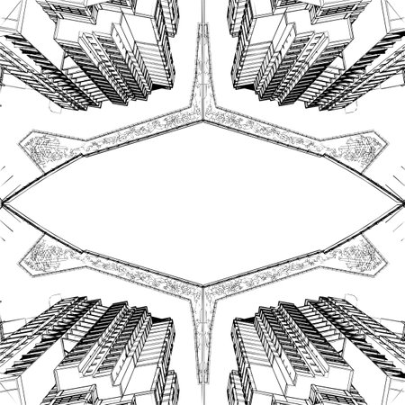 Skyscraper Residential Building Vector. Skyscraper Landscape View Illustration Isolated On White Background. Multi Apartment Building. Concept - modern architecture and designing.のイラスト素材