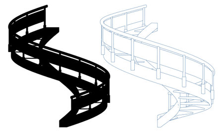 Spiral Staircases Vector. Illustration Isolated On White Background. A Vector Illustration Of The Circular Helical Stairs.のイラスト素材