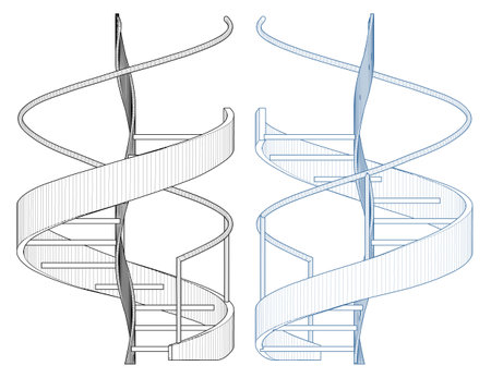 Spiral Staircases Vector. Illustration Isolated On White Background. A Vector Illustration Of Circular Helical Stairs.のイラスト素材