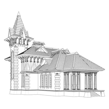 Victorian Residential House Vector. Illustration Isolated On White Background.のイラスト素材