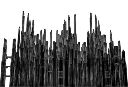 Futuristic City Of Skyscrapers Vector. Megalopolis City Landscape View. Illustration Of Construction Isolated On White Background.のイラスト素材