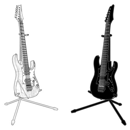 Electric Guitar Vector. Illustration Of Guitar On The Pedestal Isolated On White Background.のイラスト素材
