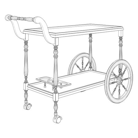 Service Wooden Trolley Table Vector. Cart Illustration Isolated On a White Background.のイラスト素材