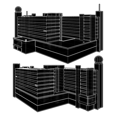 Office Residential Building Vecto. Modern Office Business Or Shopping Center. Illustration isolated on White Background.のイラスト素材