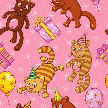 Vector seamless pattern with funny cartoon cats.の写真素材
