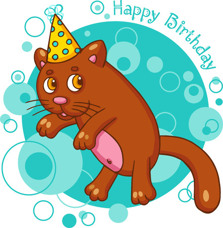 Vector illustration of cartoon cat character. Happy Birthday card.の写真素材