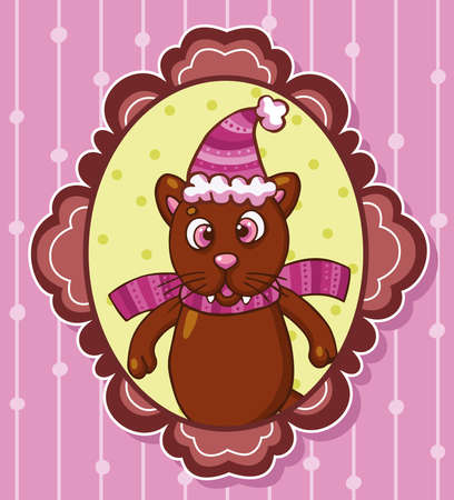 Decorated vector frame with cat in Christmas hat.の写真素材