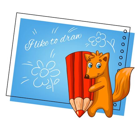Vector card with cartoon fox character.のイラスト素材