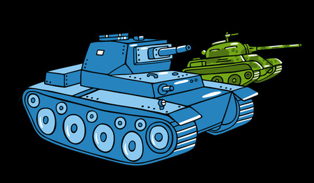 Vector cartoon tank illustration isolated on black.のイラスト素材