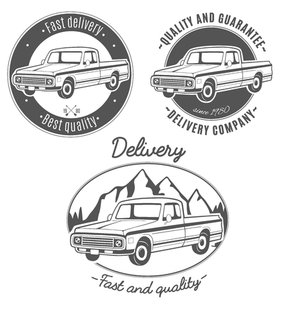 Set of vector logos with pickup truck.のイラスト素材