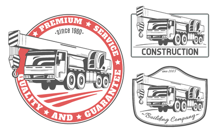 Truck-mounted crane. Set of vector logos.のイラスト素材
