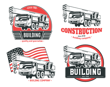 Truck-mounted crane. Set of vector logos.のイラスト素材