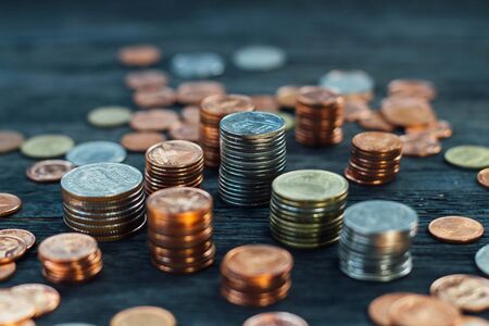 Thai Baht Coins background, silver and gold moneyの写真素材