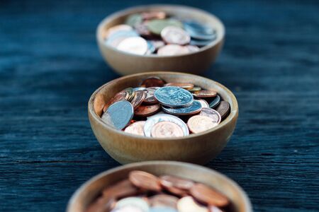 Thai Baht Coins background, silver and gold moneyの写真素材