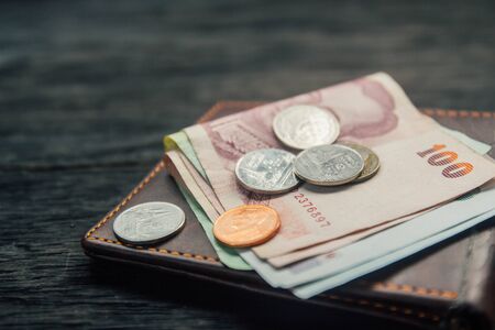 Thai Baht Coins background, silver and gold money