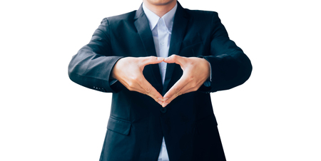 business man hand sign about technology and Internet online concept on white backgroundの写真素材