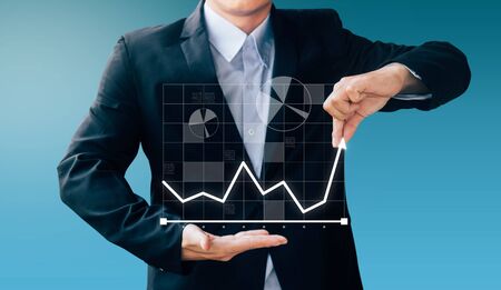 business man hand sign about increase profit, Internet online conceptの写真素材