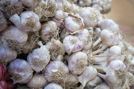 dry garlic in market for cooking, nature foodの写真素材