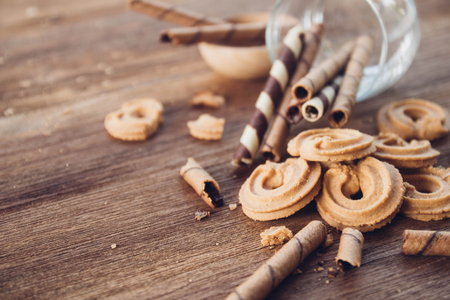 yummy cookie and dessert brown chocolate, pastry sweet foodの写真素材