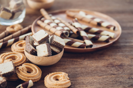 yummy cookie and dessert brown chocolate, pastry sweet foodの写真素材