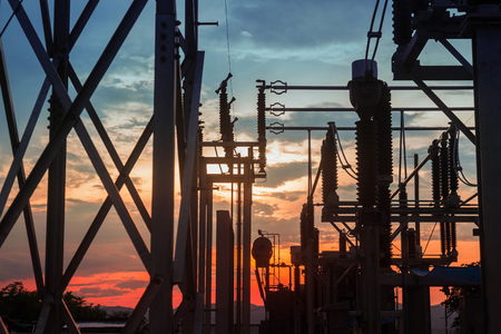 Electricity Authority Station, power plant, energy concept, evening sky