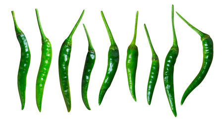green hot chilli, spicy vegetables food, isolated background