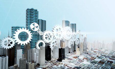merger and acquisition business concepts, join company on cogwheel pieces, 3d renderingの写真素材