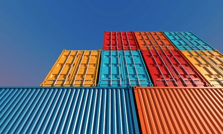 Stack of containers box, Cargo freight ship for import export logistics businessの写真素材