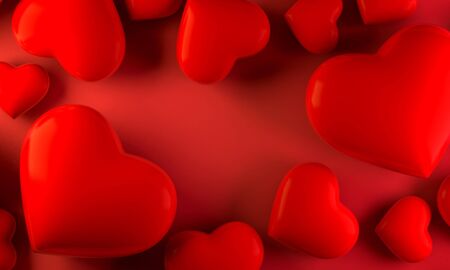 Red heart background, love valentine day, 3d renderingの写真素材