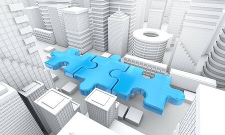 merger and acquisition business concept, join company on puzzle pieces, 3d rendering