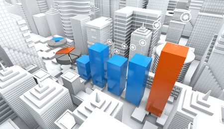 Business infographics chart in modern building city, 3d renderingの写真素材