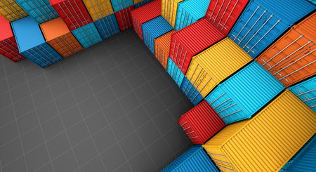 Stack of containers box, Cargo freight ship for import export logistics 3D rendering
