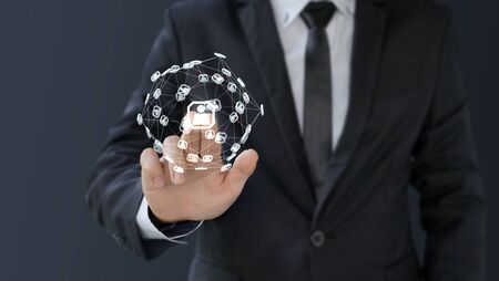 businessman touch 3d digital icon social networkの写真素材