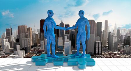 merger and acquisition business concept, join company , robot handshake 3d rendering