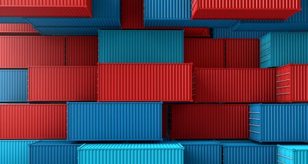 Stack of containers box, Cargo freight ship on top view, 3D renderingの写真素材