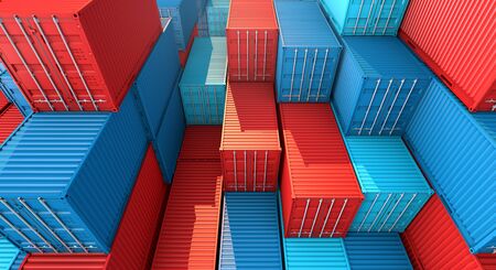 Stack of containers box, Cargo freight ship for import export logistics 3D renderingの写真素材