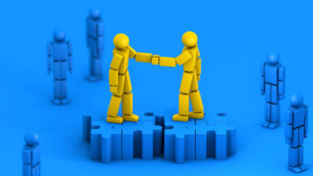Merger and acquisition business concept, handshake join together on puzzle pieces, 3d renderingの写真素材