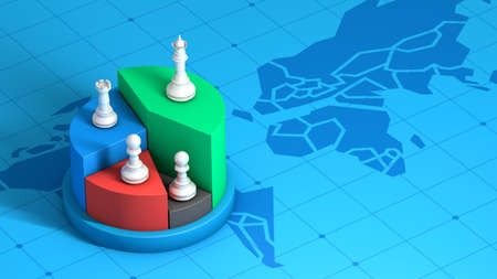 Chess piece on market share, winner strategy competition business, 3d rendering