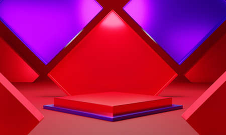 Red violet rectangle product display stage or blank podium pedestal background 3d rendering