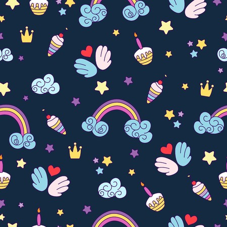 reams seamless pattern.Background for little girls with different fairy tale's elements. Cute illustration.のイラスト素材