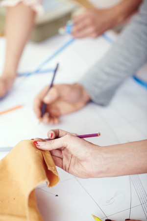 Designers working on a sewing patternの写真素材