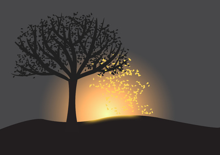 Autumn tree on a sunsetのイラスト素材