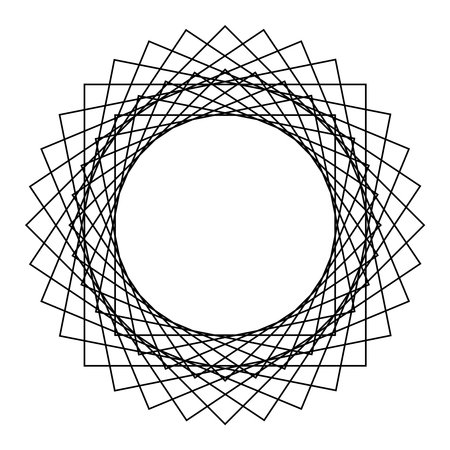 Abstract geometric artwork with overlapping rotating squares forming a circular, hypnotic pattern. Minimal black and white design suitable for modern prints, posters, and digital uの写真素材