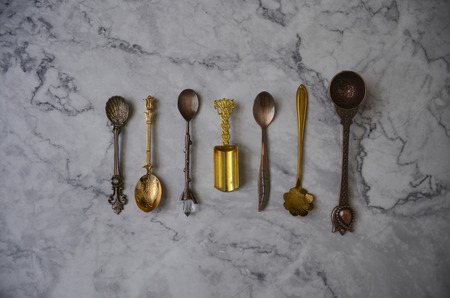 Kitchen utensils, copper gold spoonsの写真素材