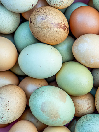 Eggs in a basket on the market, close-upの素材